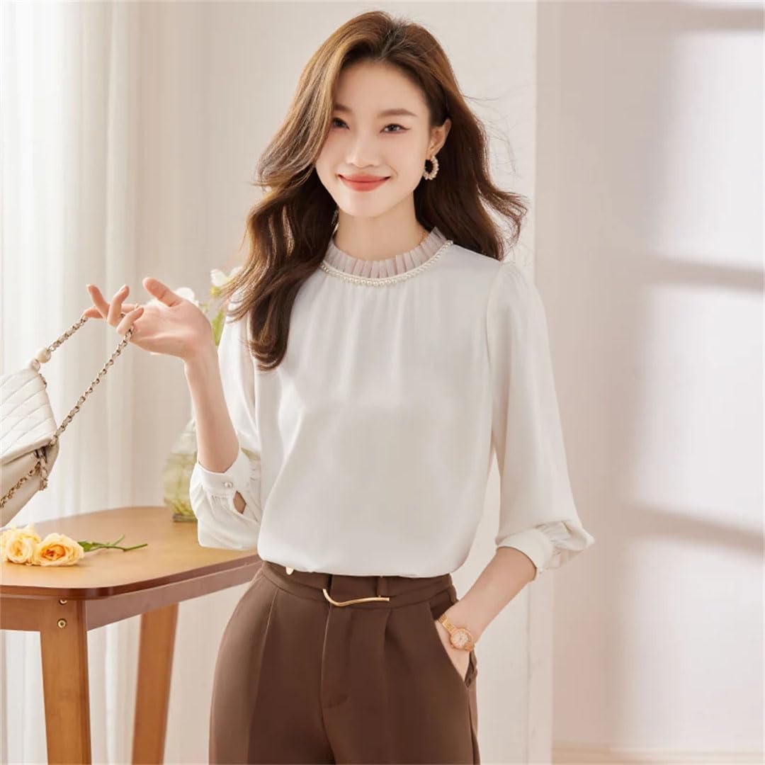 Blusa de manga larga con cuentas Temeprament para mujer, color albaricoque, para oficina, trabajo