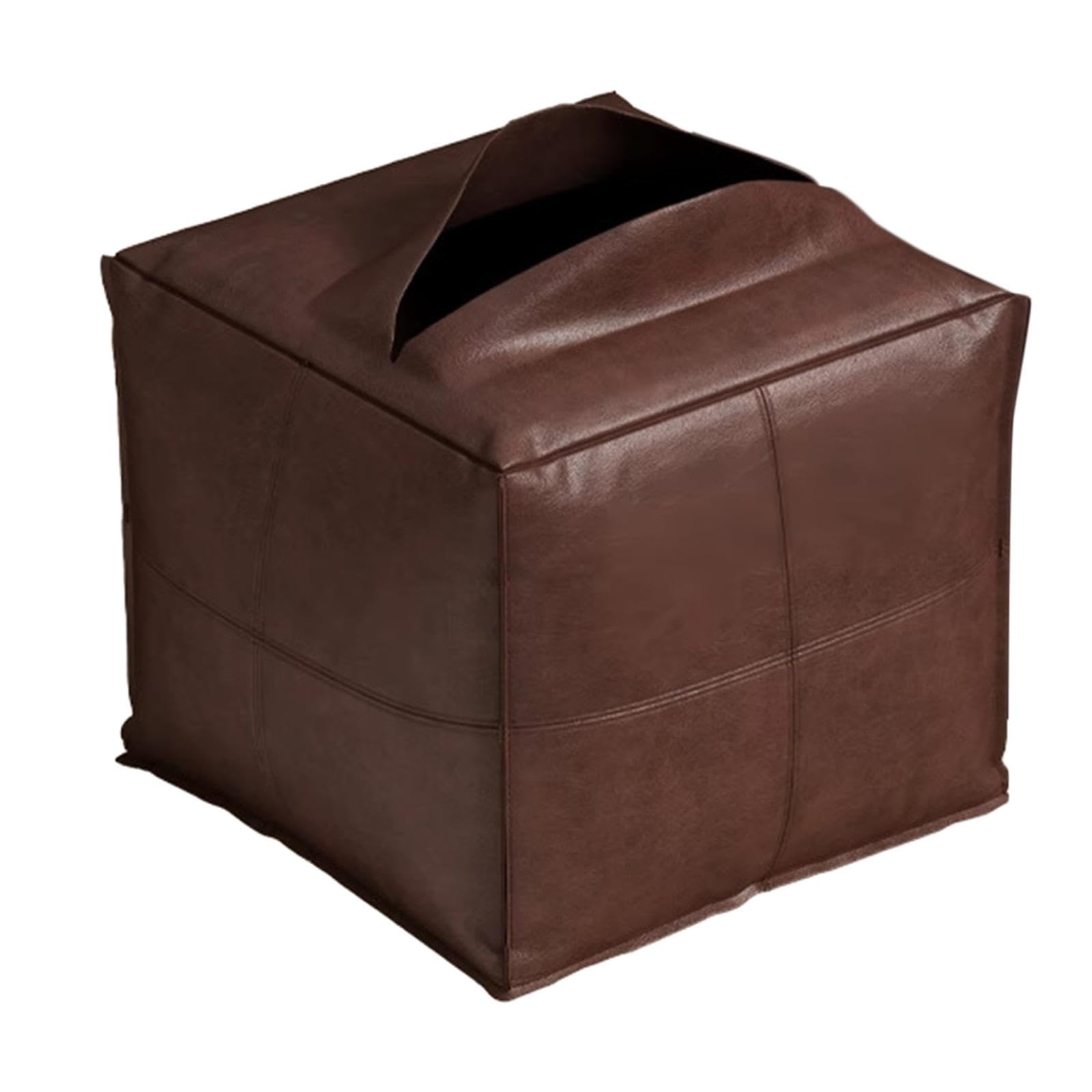 Unstuffed Pouf Ottoman Cover 17.72x17.72x15.75inch Foot Rest for Living Room Brown-image-43