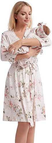 Galabloomer - Bata de maternidad y manta para recibir al bebé, conjunto de bata y manta a juego para el parto de mamá (rosa vintage)