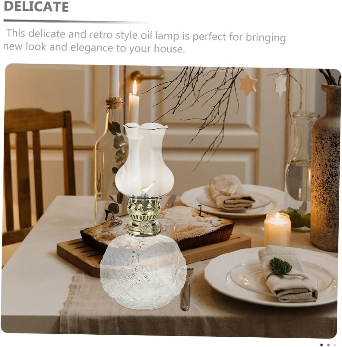 2pcs Vintage Glass Kerosene Lamps with Transparent Cover Retro Chinese-Style Oil Lights Antique Thickened Windproof Decorative Lanterns for Home Adornment