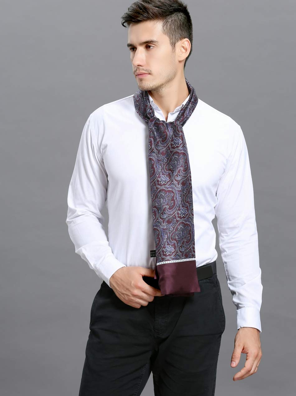 Sciarpa Uomo elegante foulard ascot in Seta Paisley a 2 Strati