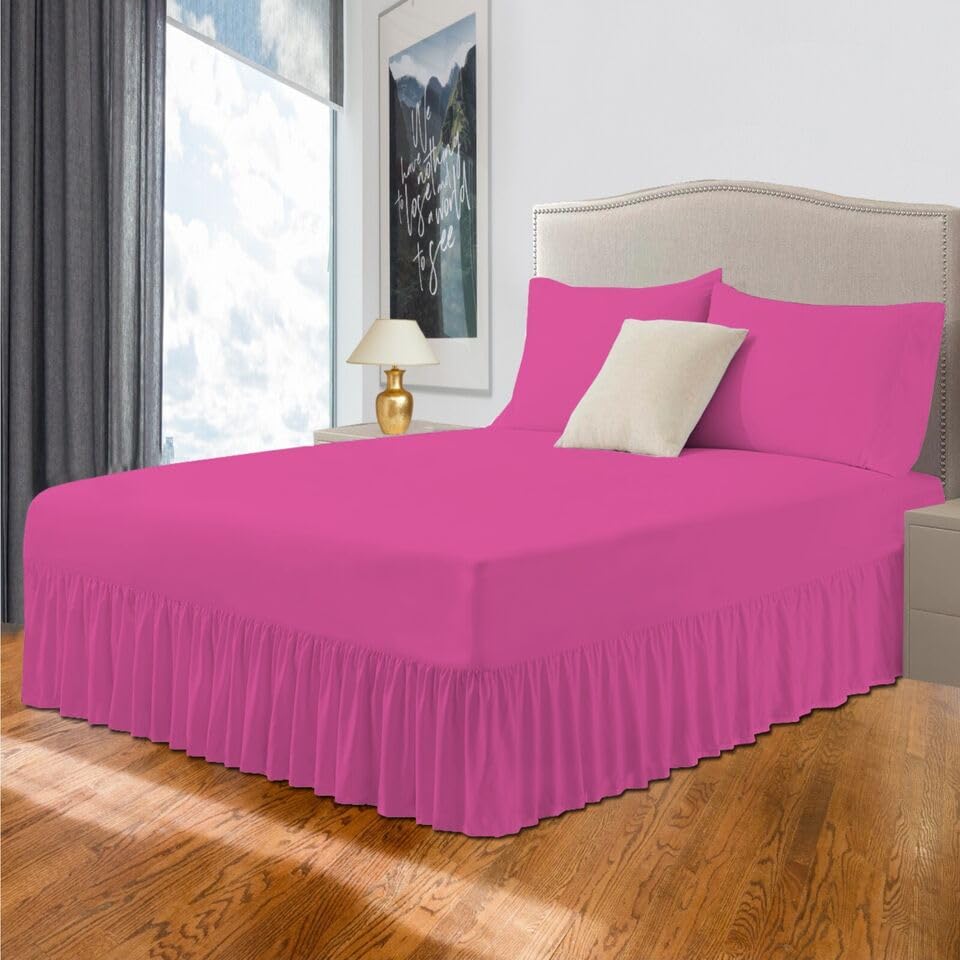 Easy Care Plain Dyed Polycotton Valance Sheet Super Soft Shrinkage Fade Resistant Frilled Valance Bed Skirts Extra Deep Fitted Valance Bed Sheets (Fuchsia, Super King)