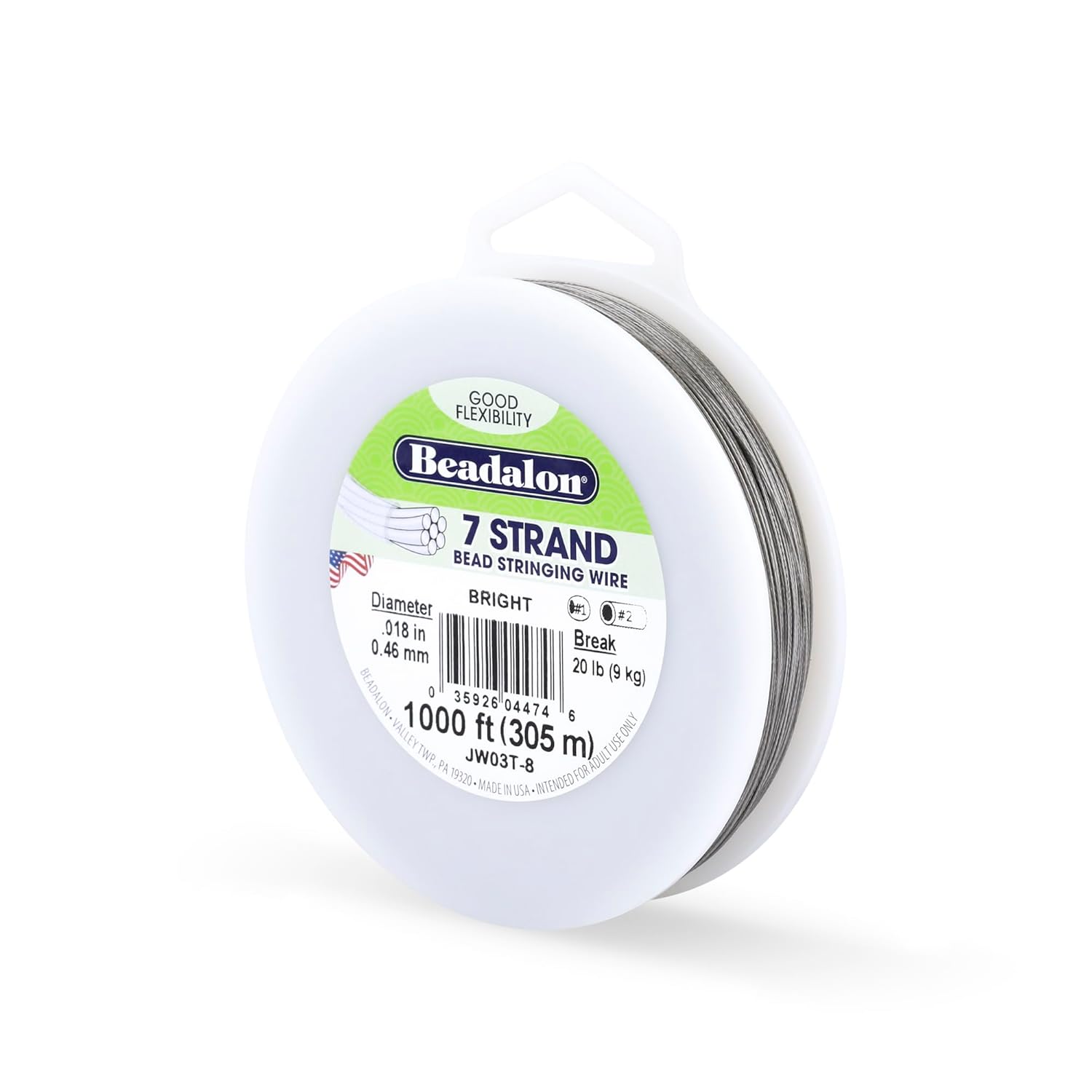 Beadalon 7 Strand Stainless Steel Bead Stringing Wire, 0.018 in / 0.46 mm, Black, 1000 ft / 305 m