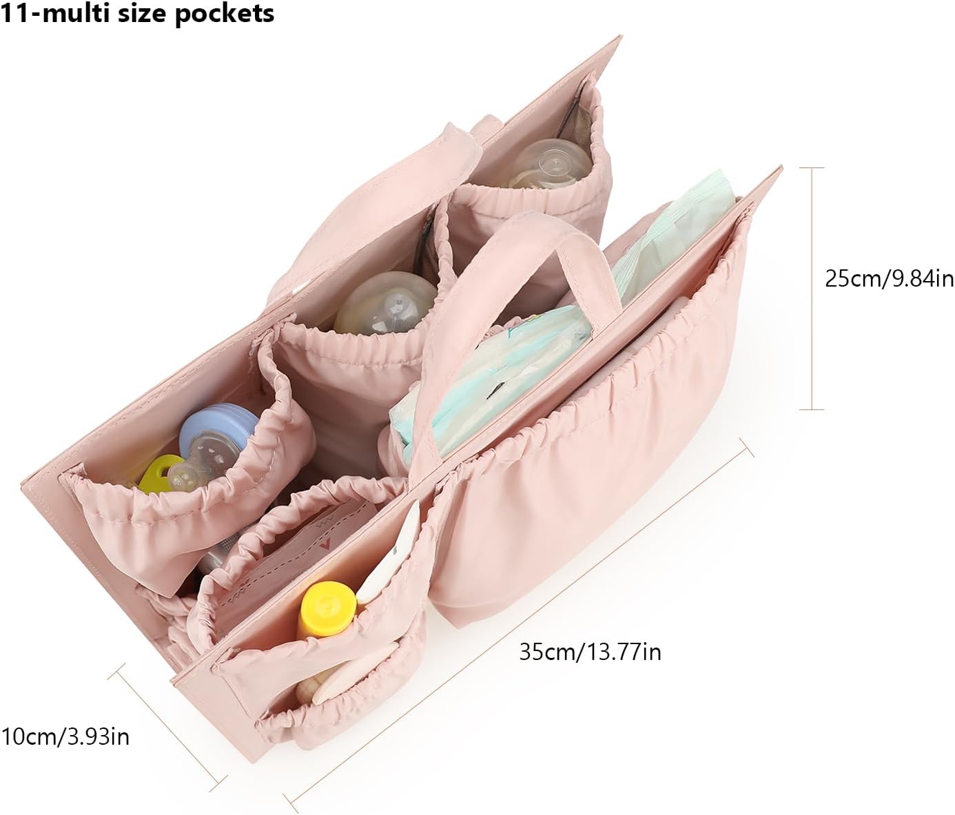 Lmbabter Removable Organizer Insert with Insulated Pocket,Updated Diaper Bag with 11 Total Pockets&Changing Pad, Handbag Tote Bag for Women Mommy Nurse (Pink)