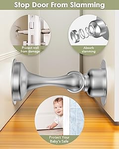 Door Stoppers, Magnetic Door Stop 3M Adhesive Stick & Screws Stainless Steel, Door Stop Holder to Keep Door Open Wall & Floor Mount, Magnetic Door Catch Stoppers for Bottom of Door, Silver