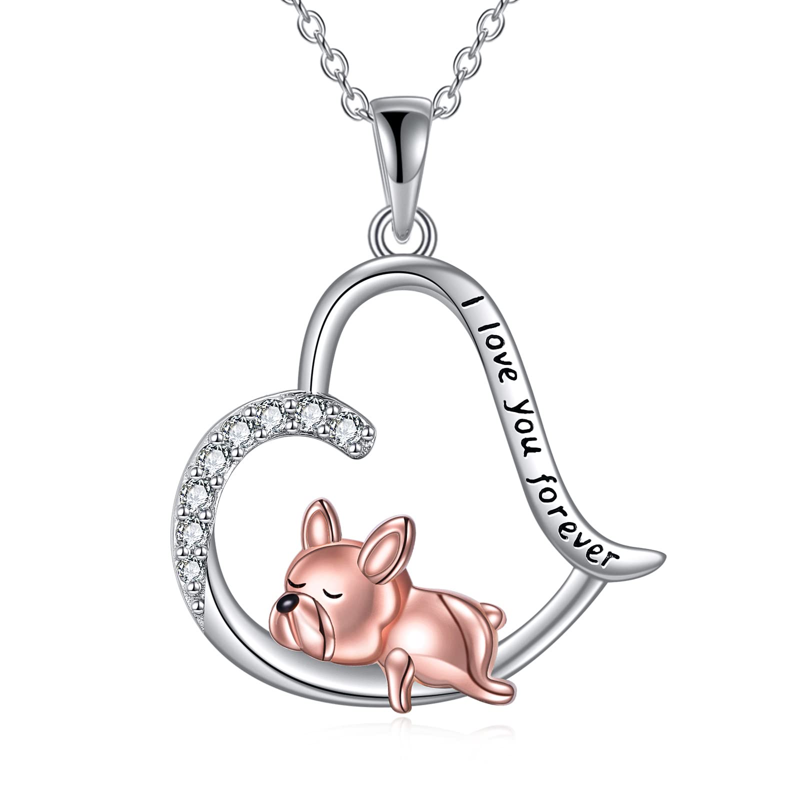 VONALA Französische Bulldogge Faultier Fuchs Anhänger kette, 925 Sterling Silber Halskette Schmuck Geschenk für Damen Mädchen