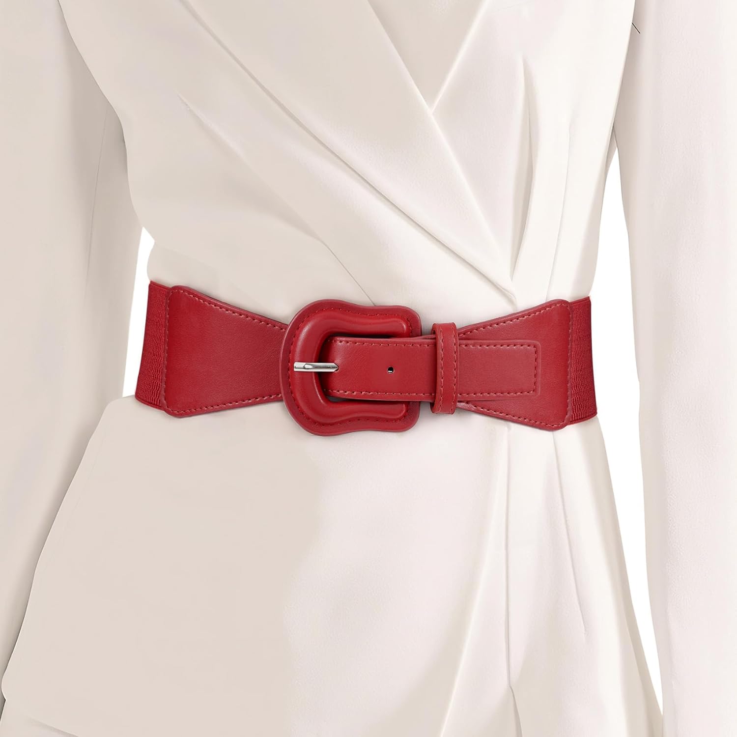 WHIPPY Women Wide Elastic Belt Ladies Stretch Dress Belt Vintage Waistband Thick Belt with Interlock Leather Buckle - Image 2