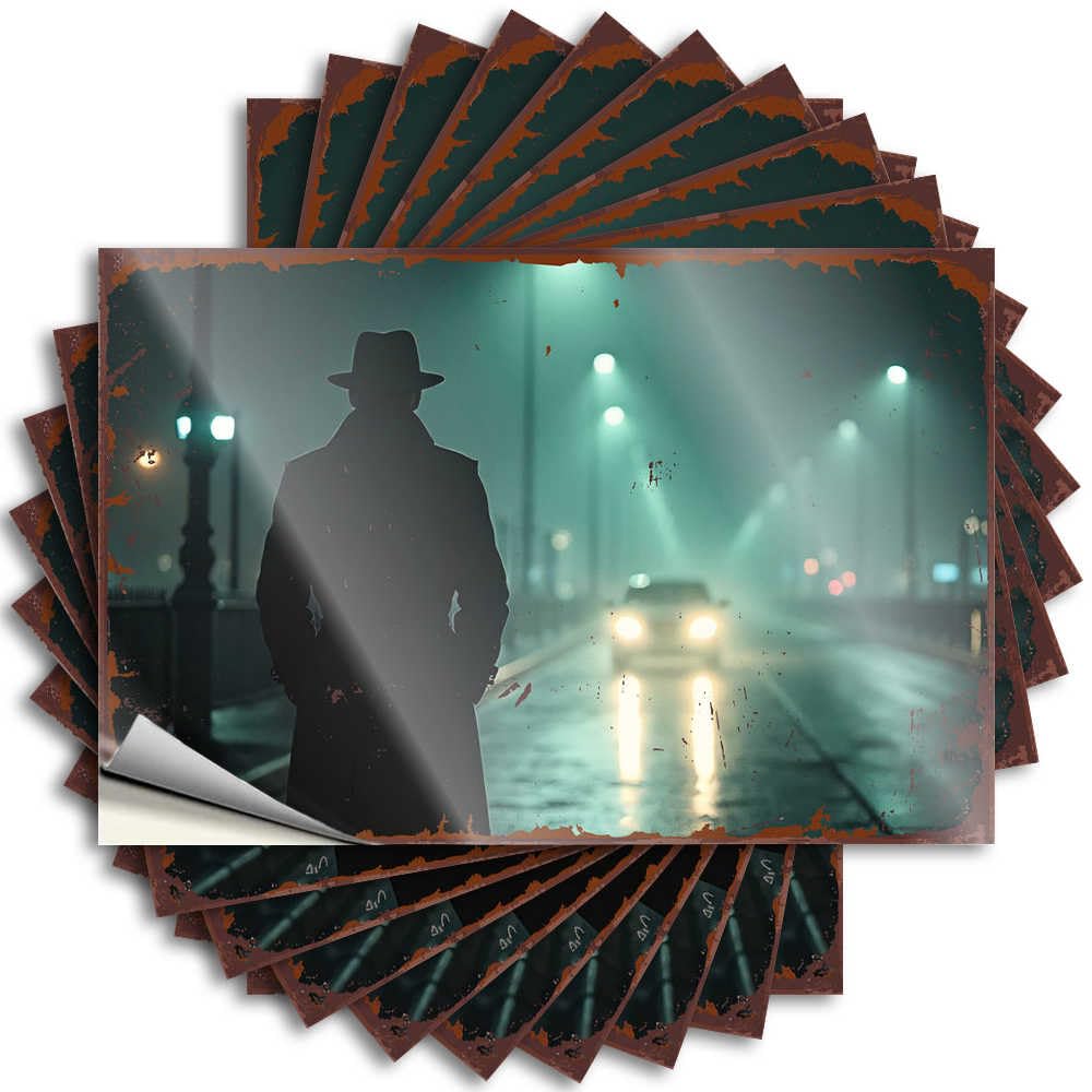 Gaming Decals - Funky Texas Wall Silhouette of A Man in The Rainy Night(12X18CM)