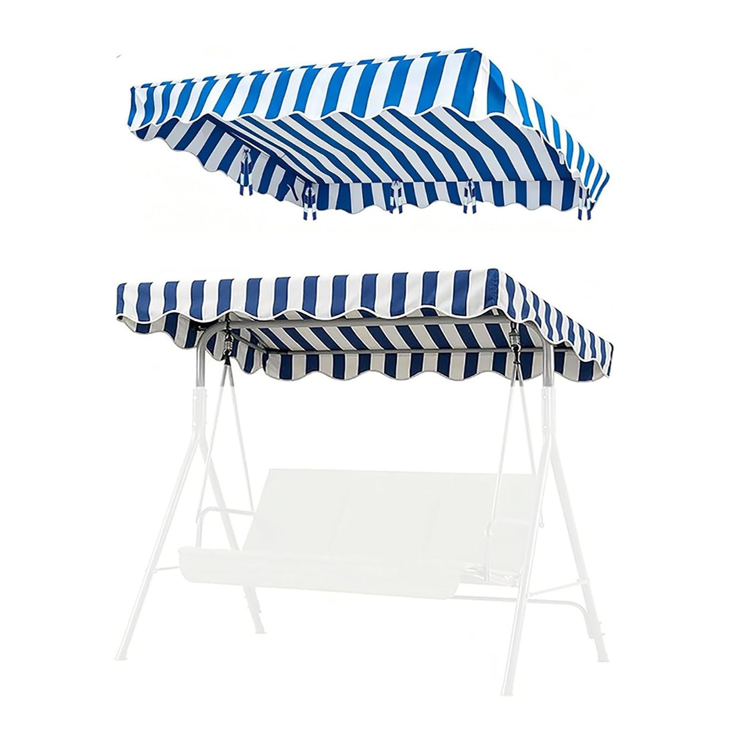 YCXHGK Striped Porch Swings Top Cover, Garden Swing Chair Top Cover Shade Fabric, Outdoor Waterproof Swing Canopy Replacement for Park(Blue,160x110cm/63.0x43.3in)