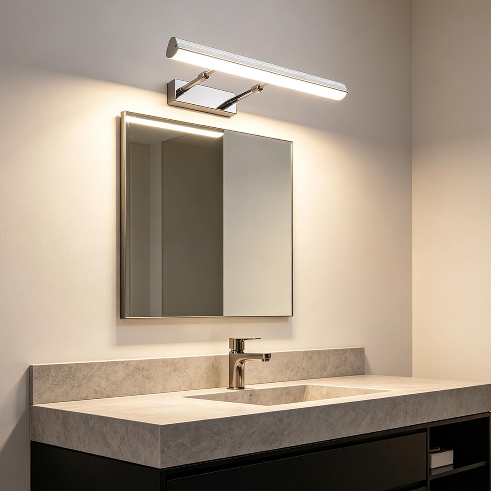 Spiegelleuchte Bad LED Wandleuchten Bildbeleuchtung 270° Drehung Faltbar Wandbeleuchtung Badezimmer Modern Metall Wandleuchte für Make-up Wohnzimmer Schminktisch Flur (Silbernes Weißes Licht,40cm)