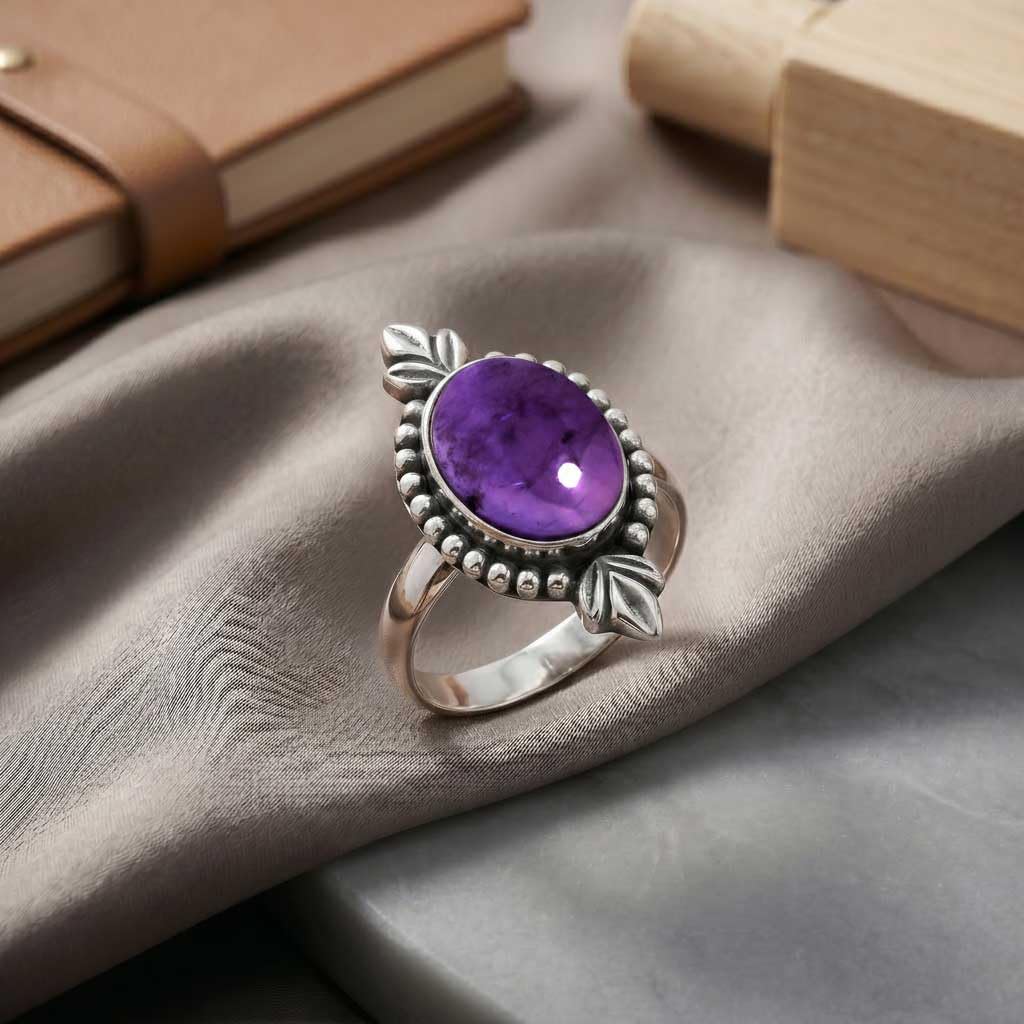 JEWELOPORIUM Boho Handmade Jewelry Natural Gemstone Labradorite, Rose Quartz, Moonstone, Garnet Oval 925 Sterling Silver Overlay Ring For Women