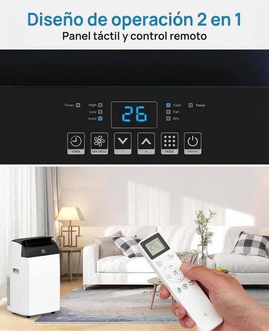 GarveeMore Aire Acondicionado Portátil 10000 BTU TCL 3 en 1 Frío Ventilador y Deshumidificador Clase A+ Enfriamiento Rápido 2930W Control Remoto Hogar Oficina Negro — view 8