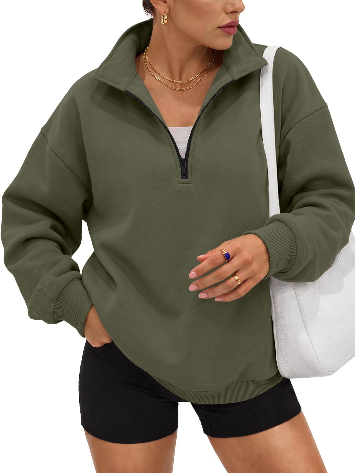 Trendy Queen Women's Oversized Sweatshirts Half Quarter Zip Fleece Sweaters