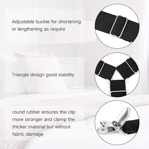 Miniatura 2 de Abrazaderas de sábana, tirantes en triángulo ajustable elástico, correas con clip para sábanas, fundas de colchón, almohadón de sofá