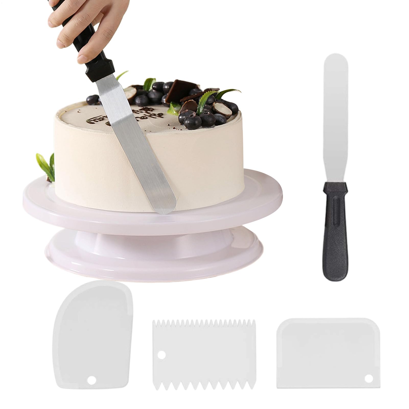 Support tournant gâteaux et plateau silencieux avec raclette à glaçage