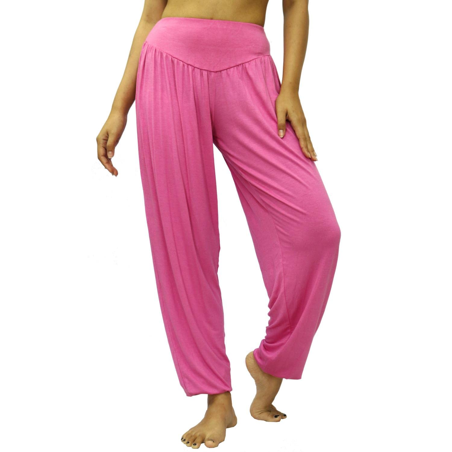 LOFBAZ Yoga Pants for Women Maternity PJs Pajamas Sweatpants Lounge Harem Boho Joggers Womens Dance Genie Indian Clothing Solid Pink (Long) L