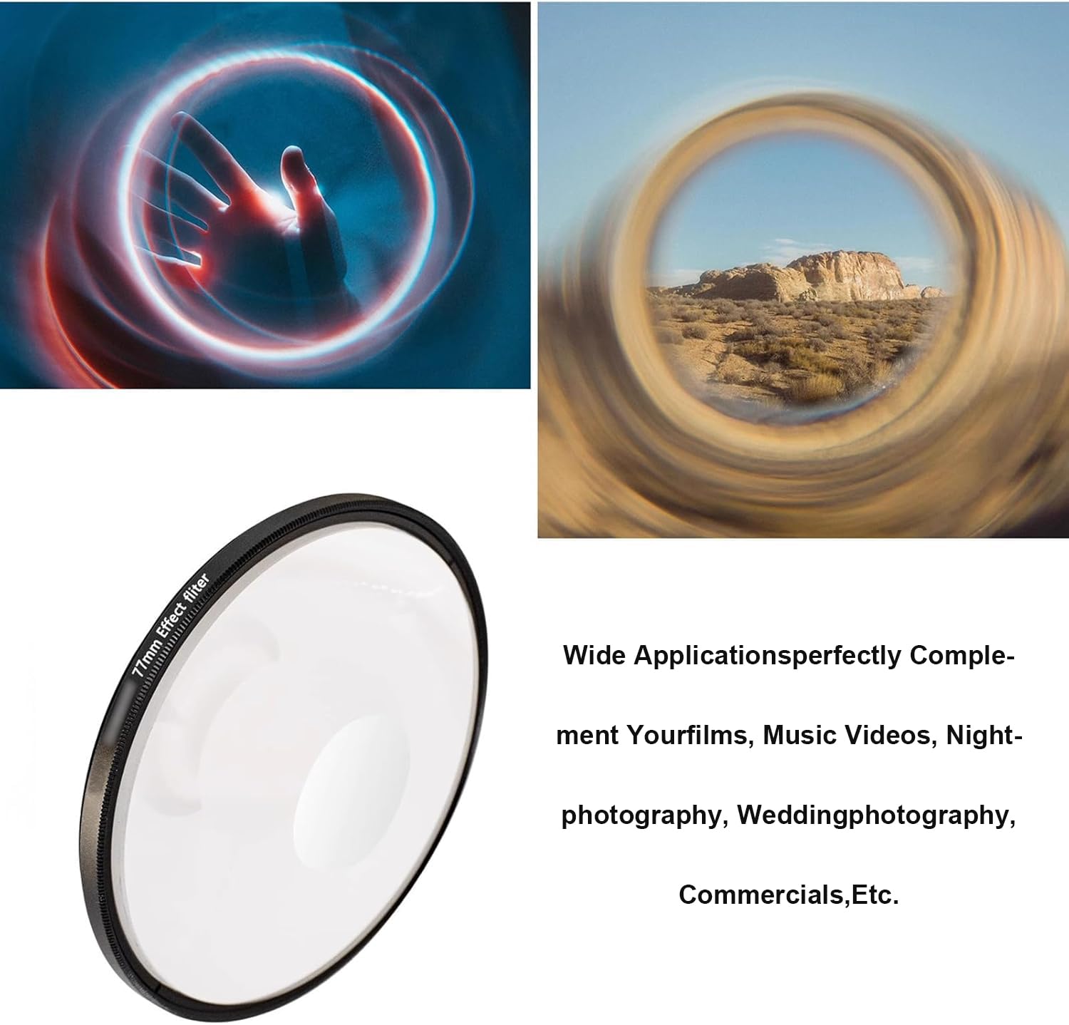 Filtro Effetto Vortice per Fotocamera, Filtro Speciale Ad Effetto Spirale da 77 Mm con Custodia, Filtro Prismatico in Vetro Ottico, Accessorio per Bokeh Fotografico, per Fotocamere Reflex