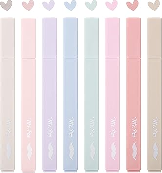 Mr. Pen- Aesthetic Highlighters No Bleed, 8 Pack, Muted Pastel Color, Chisel Tip, Cute Highlighters Assorted Colors for Journaling, Highlighting, Underlining, Fast Dry, Back to School Supplies