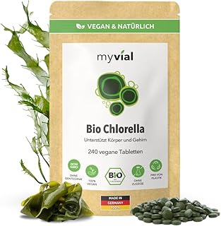 Bio Chlorella Tabletten hochdosiert 240 Stück 500mg Vegan, ohne Zusätze, plastikfrei verpackt, Algen Presslinge aus Mikroalge, Chlorella Vulgaris Zellwand aufgebrochen