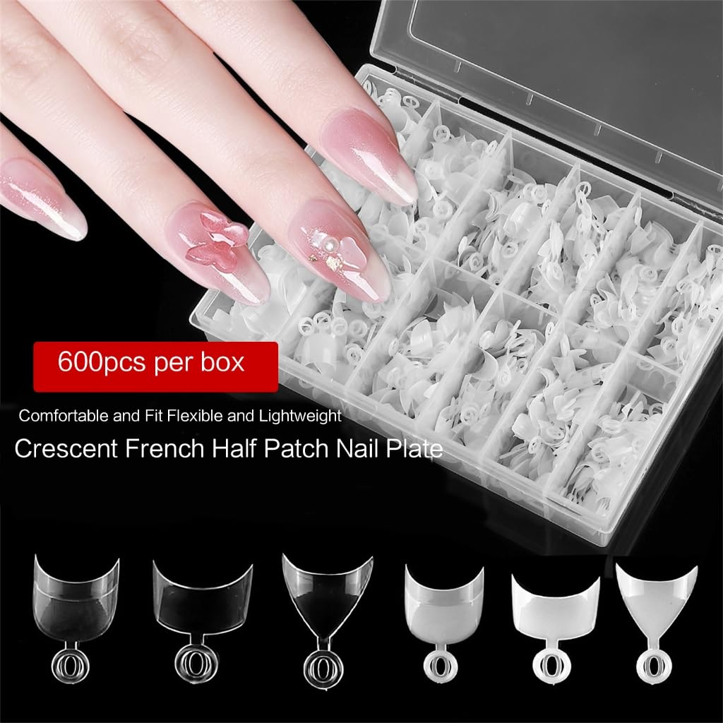 600x Tips Short Oval Short Tips Half Cover French Tips Round Shape Half Cover False Nails Artificial Tips