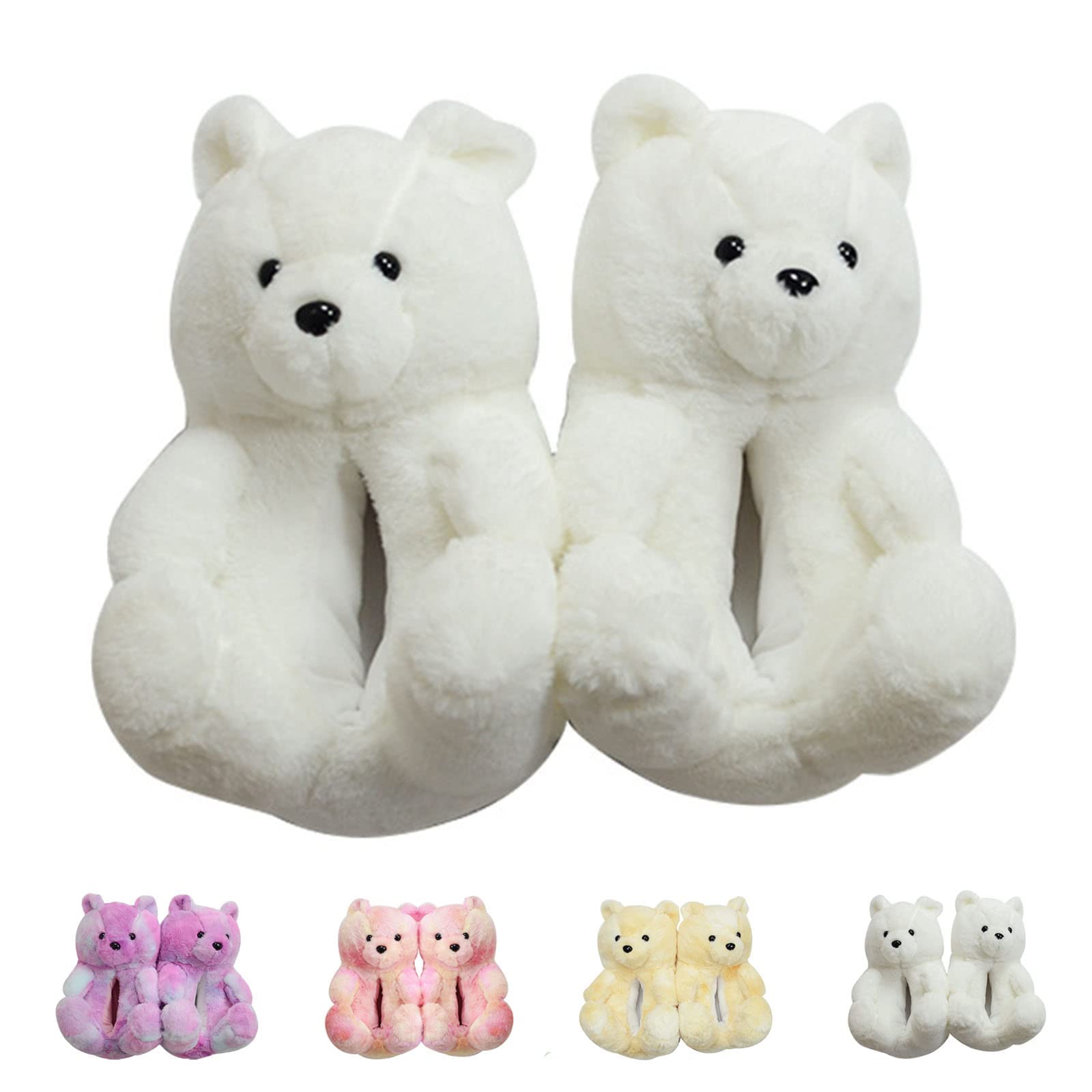 LELEBEAR Teddy Bear Slippers, Plush Animal Slippers Winter Warm Shoes
