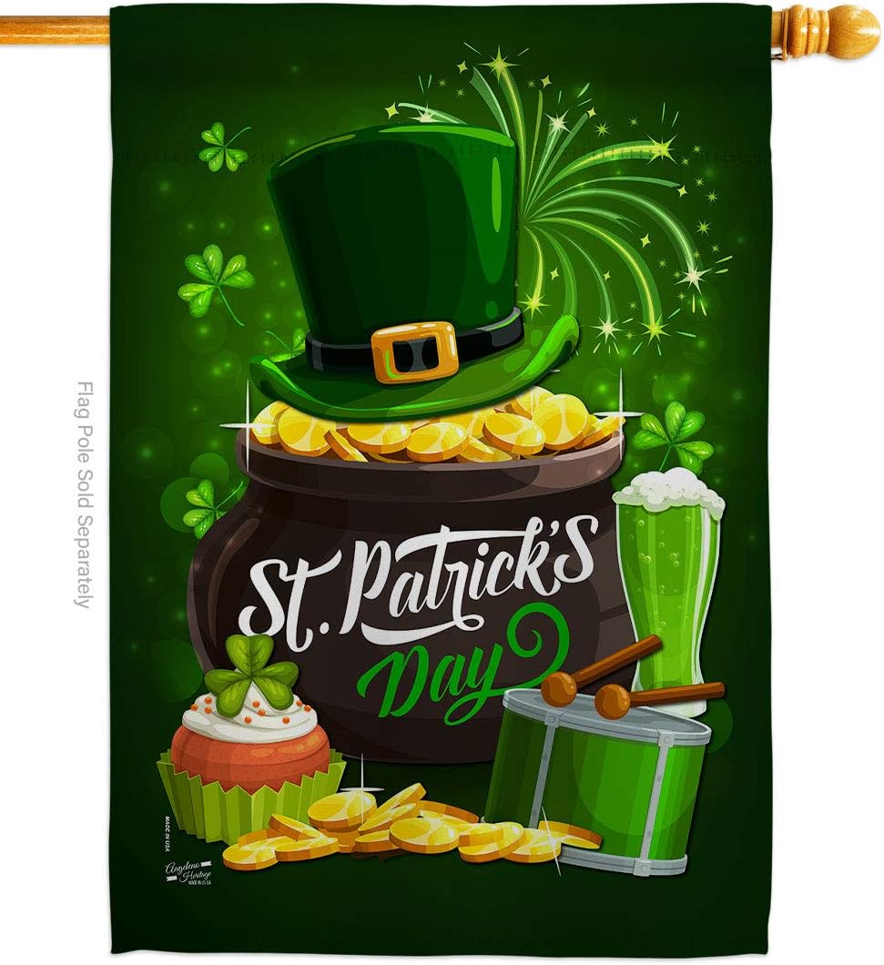 Patty Day Spring St Patrick Shamrock Leprechaun Lucky Coin Holiday March Irish Clover Decoration Banner Small Garden Yard Gift Double-Sided, House Flag 28" x 40", Thick Fabric