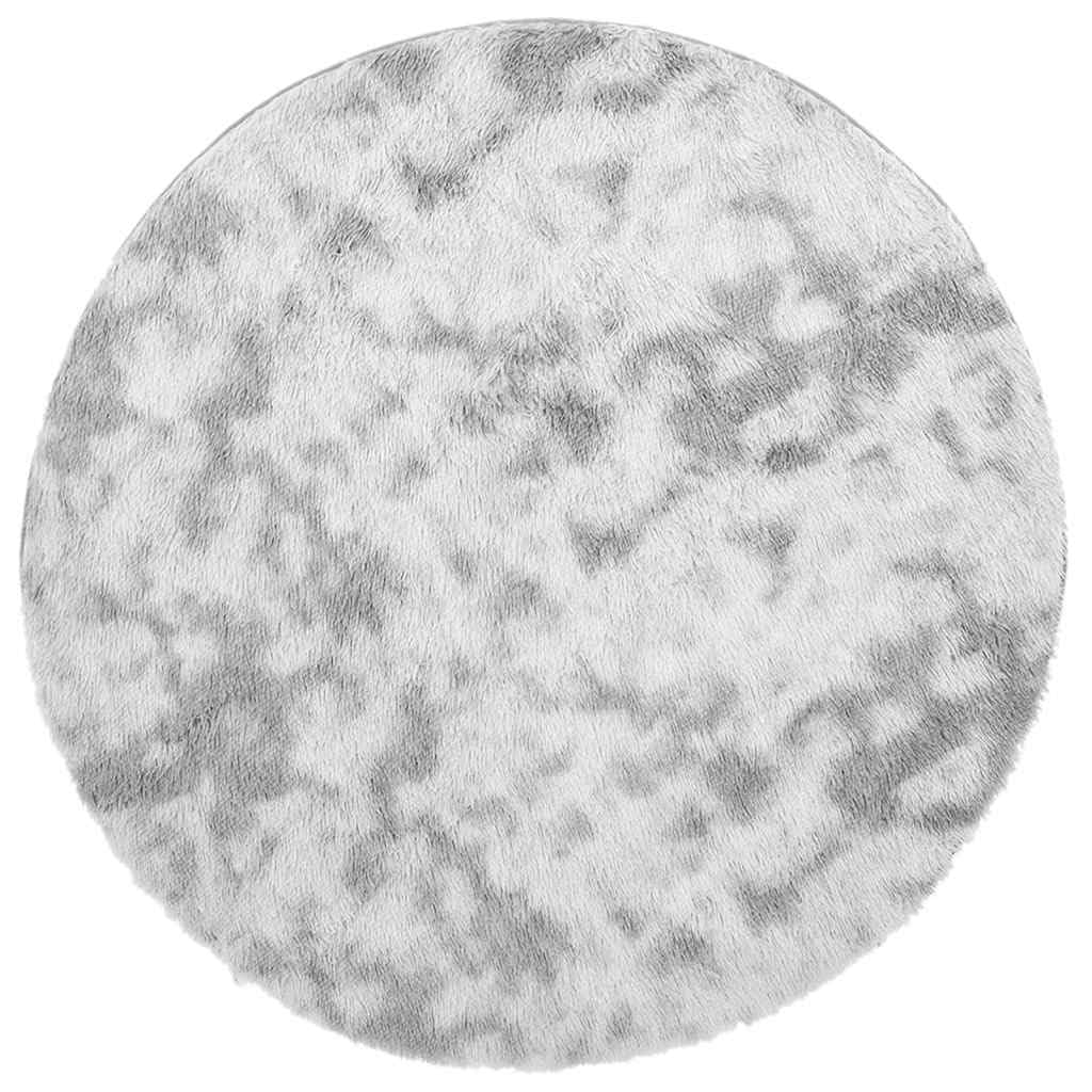 Tapis shaggy gris argenté 120x120 cm en polyester doux pour salon