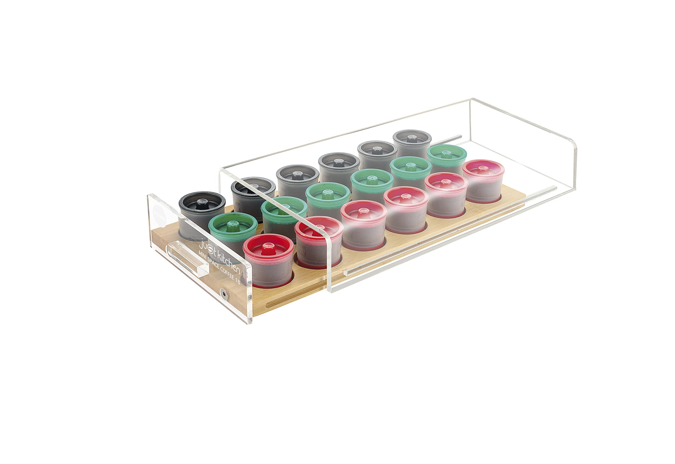 MACOM Dispenser Portacapsule Universale per Macchine Caffè, 18 capsule, cassetto in bambù, Just Kitchen 836 Mini Space Coffee