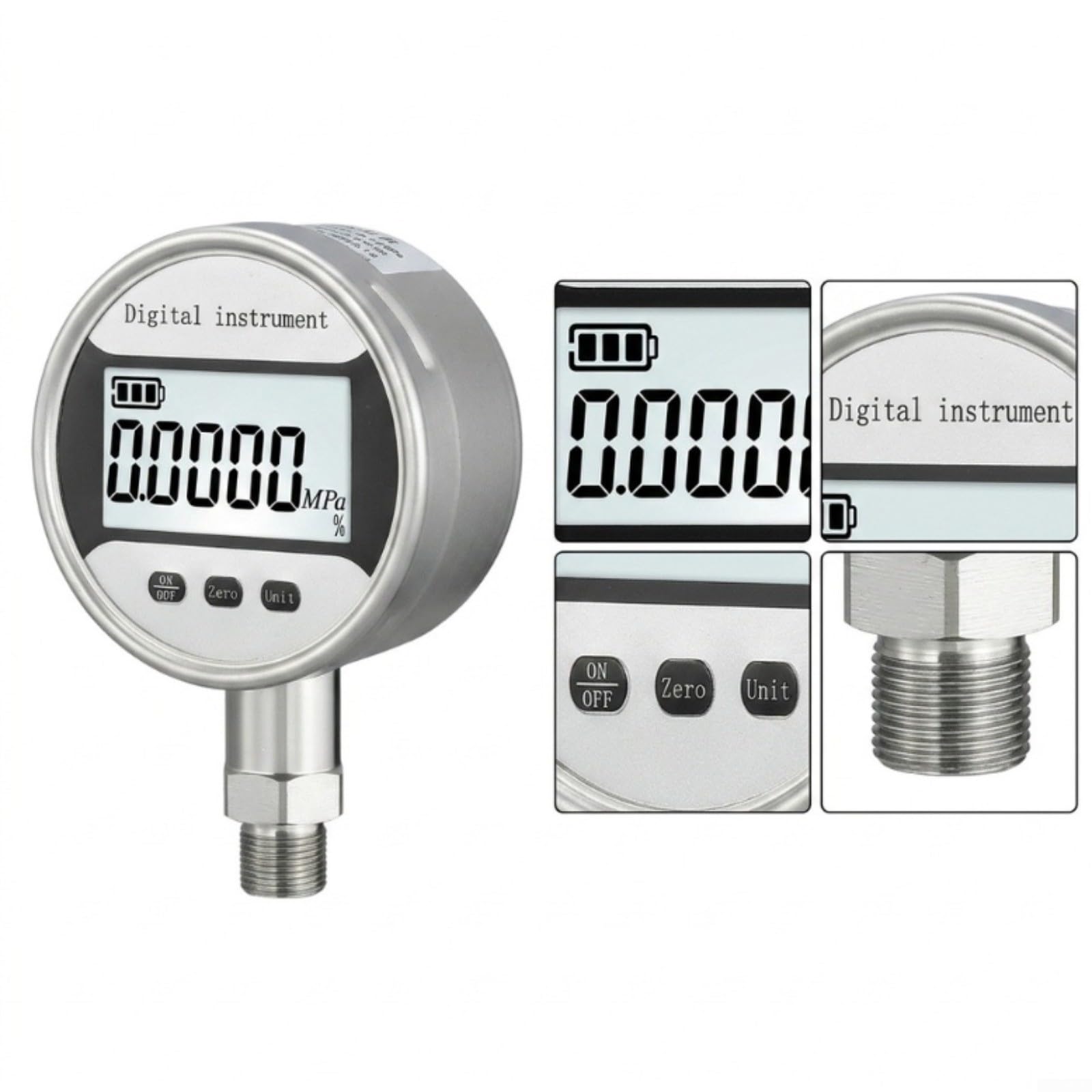 Manometro digitale da 0 a 1,6 MPa | Acciaio inossidabile 1/4" NPT per vuoto acqua gas olio idraulico pneumatico ad alta precisione 0,4% FS