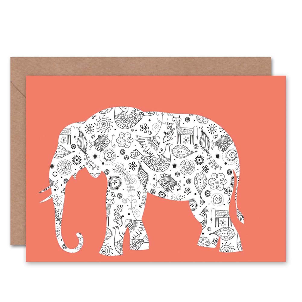 Wee Blue Coo Elephant Folk Art Greeting Card
