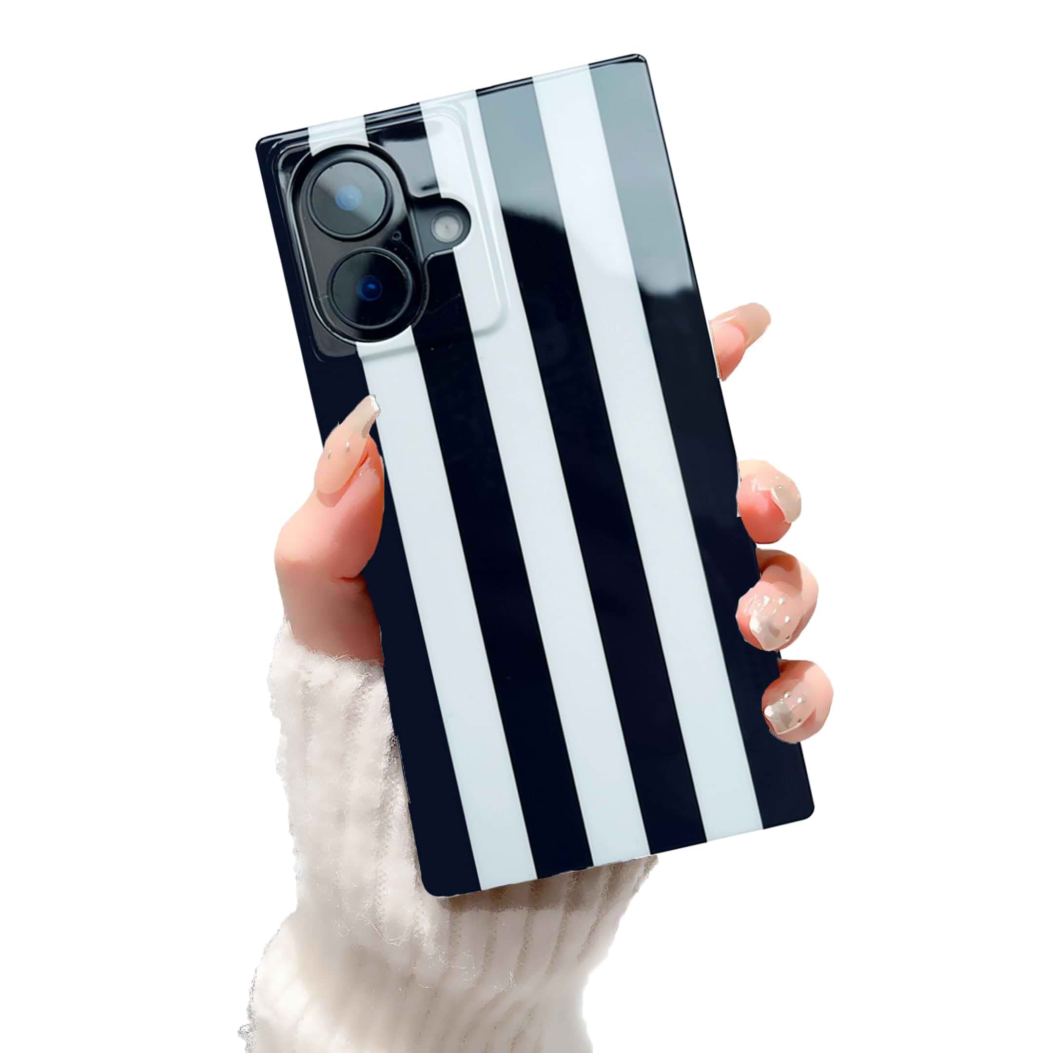 Rectangle Black White Stripes Phone Case Compatible with iPhone 17 Trendy Slim Luxury Soft Shockproof Protective Cover for iPhone 17 6.3inch(Black White Stripes) Striped