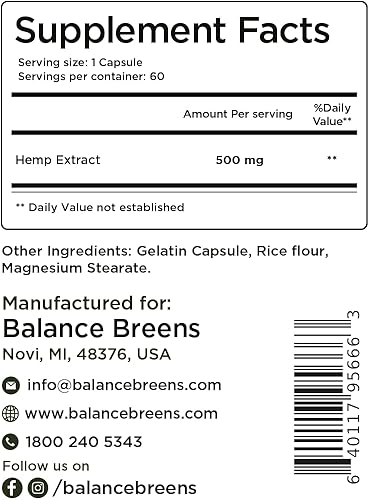 Miniatura 5 de Balance Breens Cápsulas de extracto de cáñamo de 30,000 mg por botella, suplemento dietético natural que apoya las funciones cerebrales, apoyo