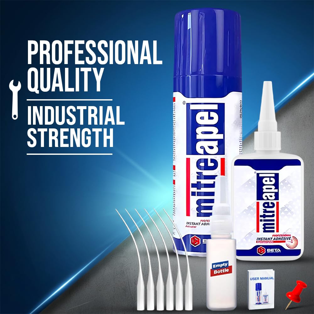 MITREAPEL CA Glue with Activator (2x0.80oz-2x3.30fl oz) Instant Bond Professional Cyanoacrylate Adhesive and Super Glue Accelerator for Woodworking,Ceramic,3D Printing,Glass,DIY&Craft, Plastic,Repair