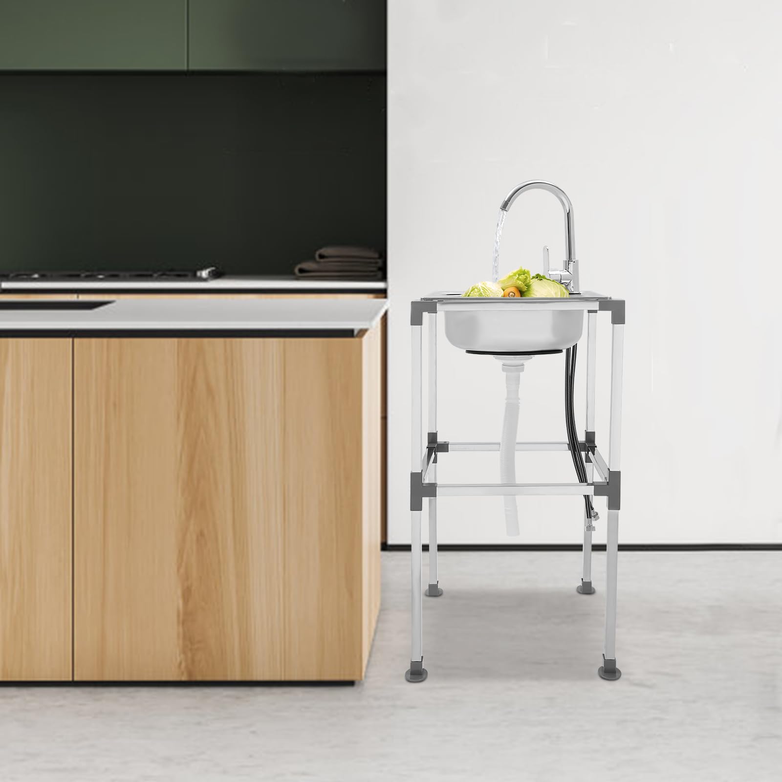 Lavello da cucina multifunzione in acciaio inox con rubinetto per esterni e campeggio