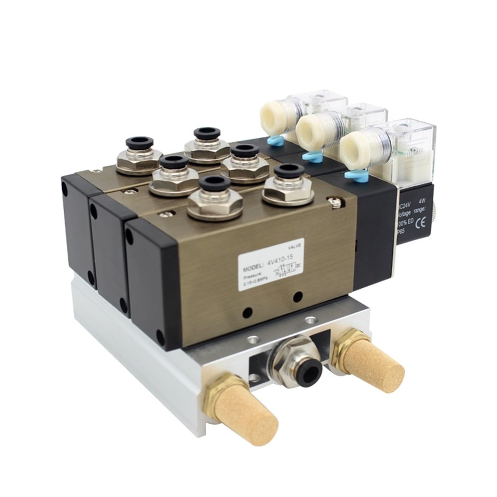 Électrovanne 4V410-15 AC110V à 2 stations avec raccord de 10mm et embase en aluminium