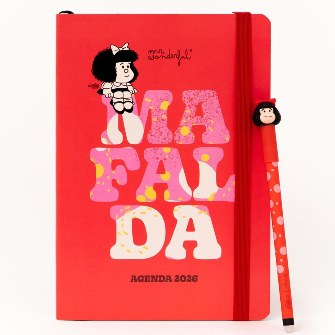 Mr. Wonderful - Set de Agenda Anual 2026 Tamaño Pocket A5 - Vista Semanal + Bolígrafo Borrable Bobo - Mafalda