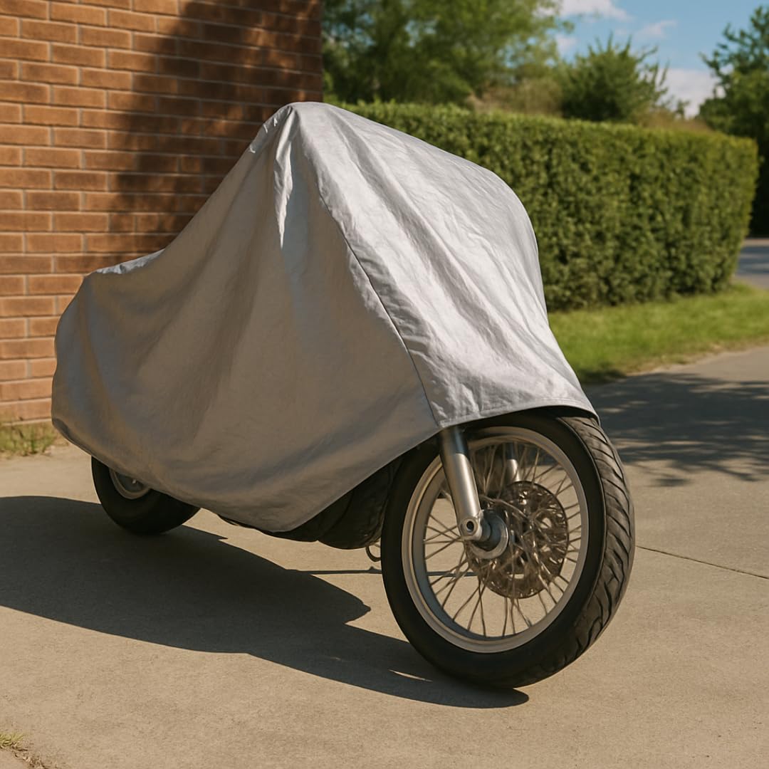 PARENCE.- Funda Impermeable para Moto y Bicicleta 205x125 cm – Protección Exterior e Interior Resistente a los Rayos UV, al Polvo y a la Intemperie – Funda Ligera de Aluminio con Cierre