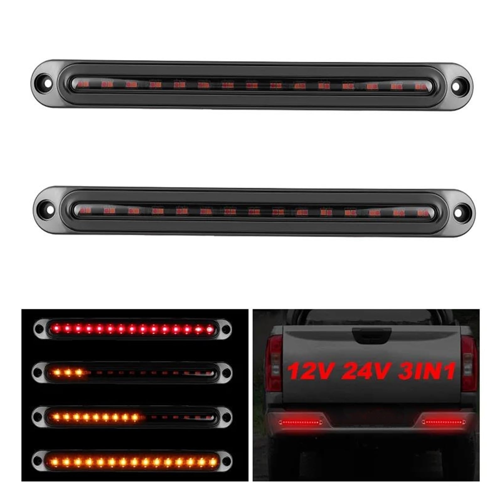 Generico Freccia Laterale 15 LED Fanale Posteriore Per Rimorchio Barra Di Arresto Freno Indicatori A Striscia Lente Affumicata Pick-up Per Camion CAMPER UTV Indicatore Laterale