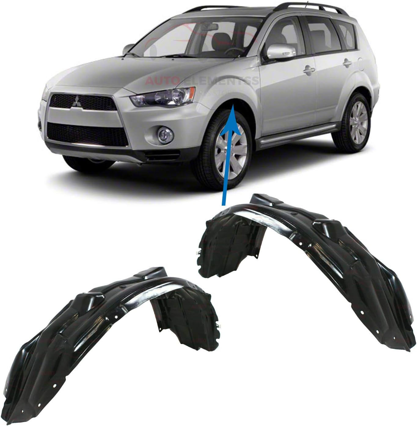 Autoelementss New Front Splash Shield Fender Liner Left Driver &amp; Right Passenger Side for 2007-2013 Mitsubishi Outlander Direct Replacement 5370A954 5370A953