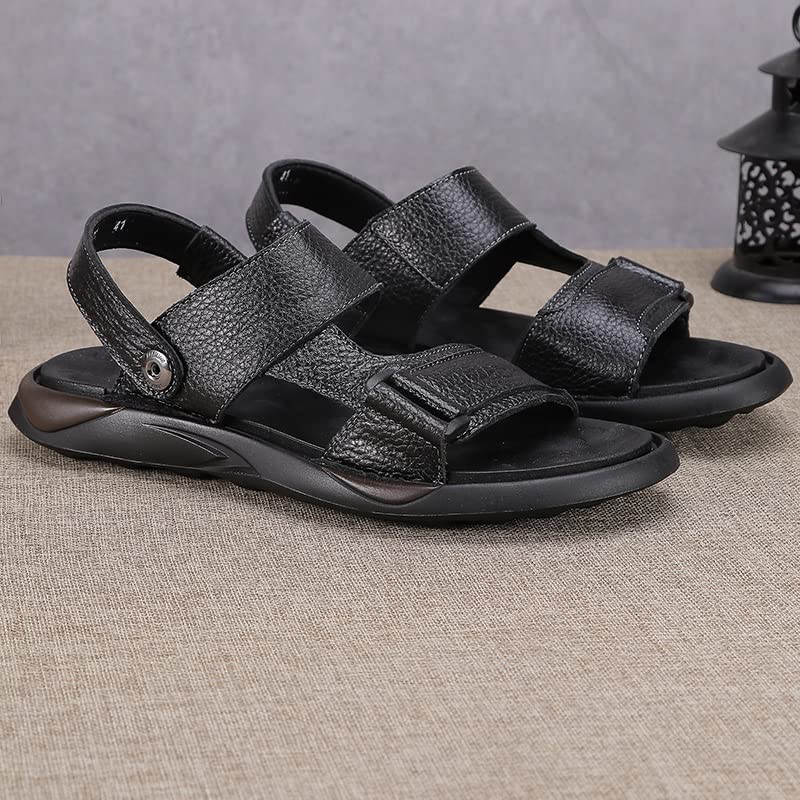 Men's Leather Sandals Casual Men Slippers Outdoor Comfortable Male Beach Shoes(D,39 Code)2