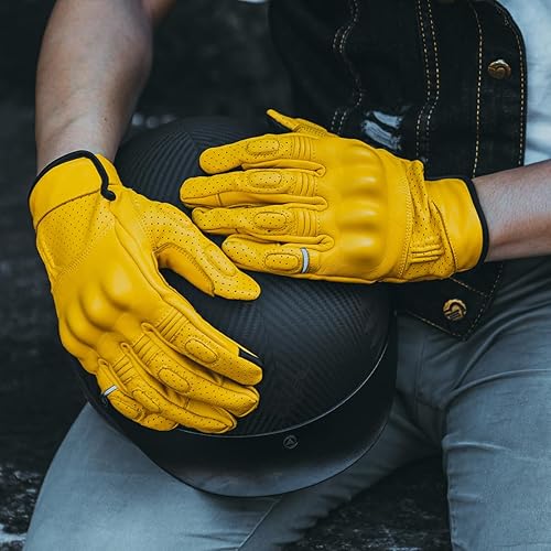 Miniatura 8 de VCOROS VG20 Guantes de piel auténtica para motocicleta con pantalla táctil para adultos carreras de carretera crucero motero ATV Powersport con