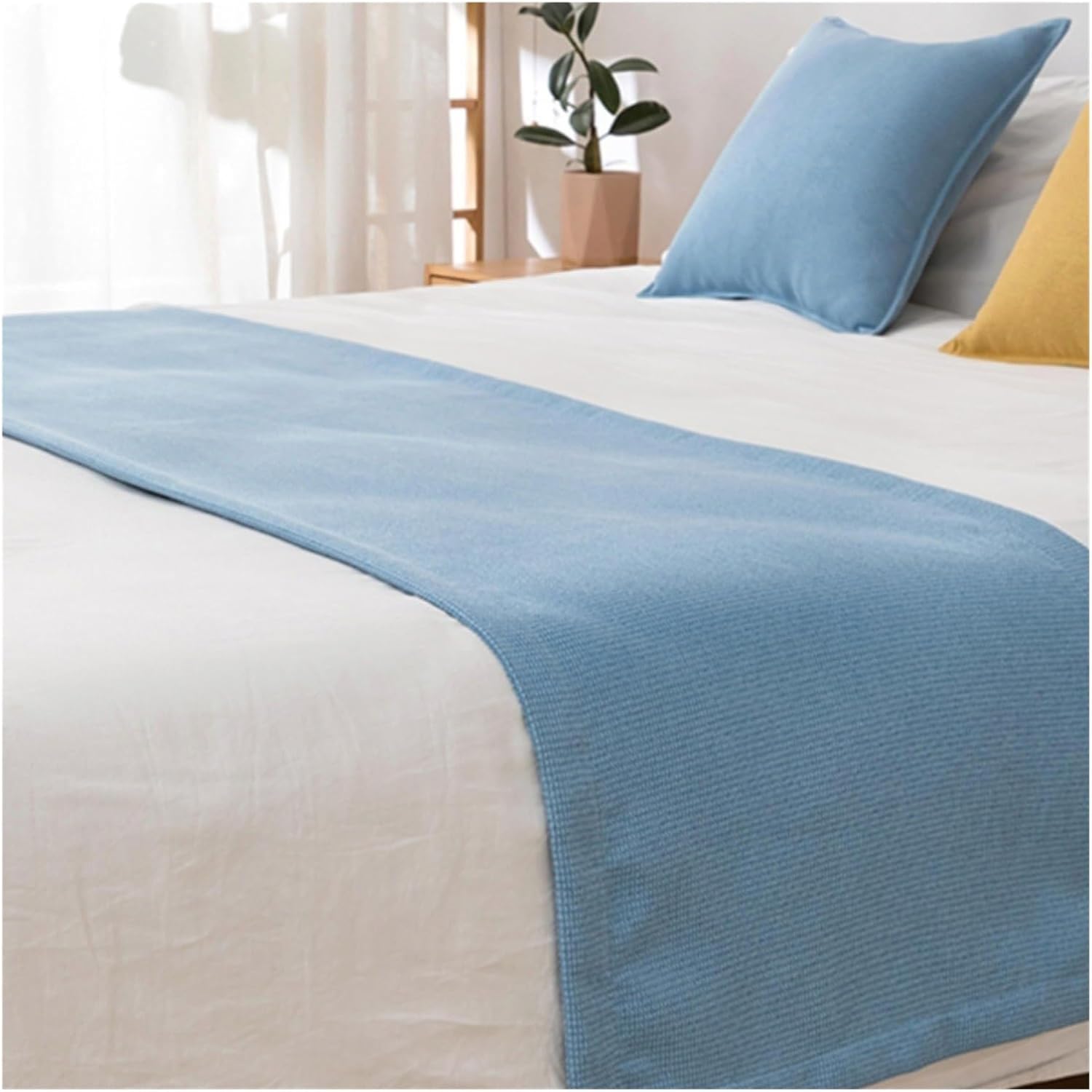 Bed Flag Bed end Scarf Simple Fashion Solid Color Hotel guesthouse homestay inn Decorative Strip Blanket Cloth(Blue,50 * 50cm Pillowcase 1pc)