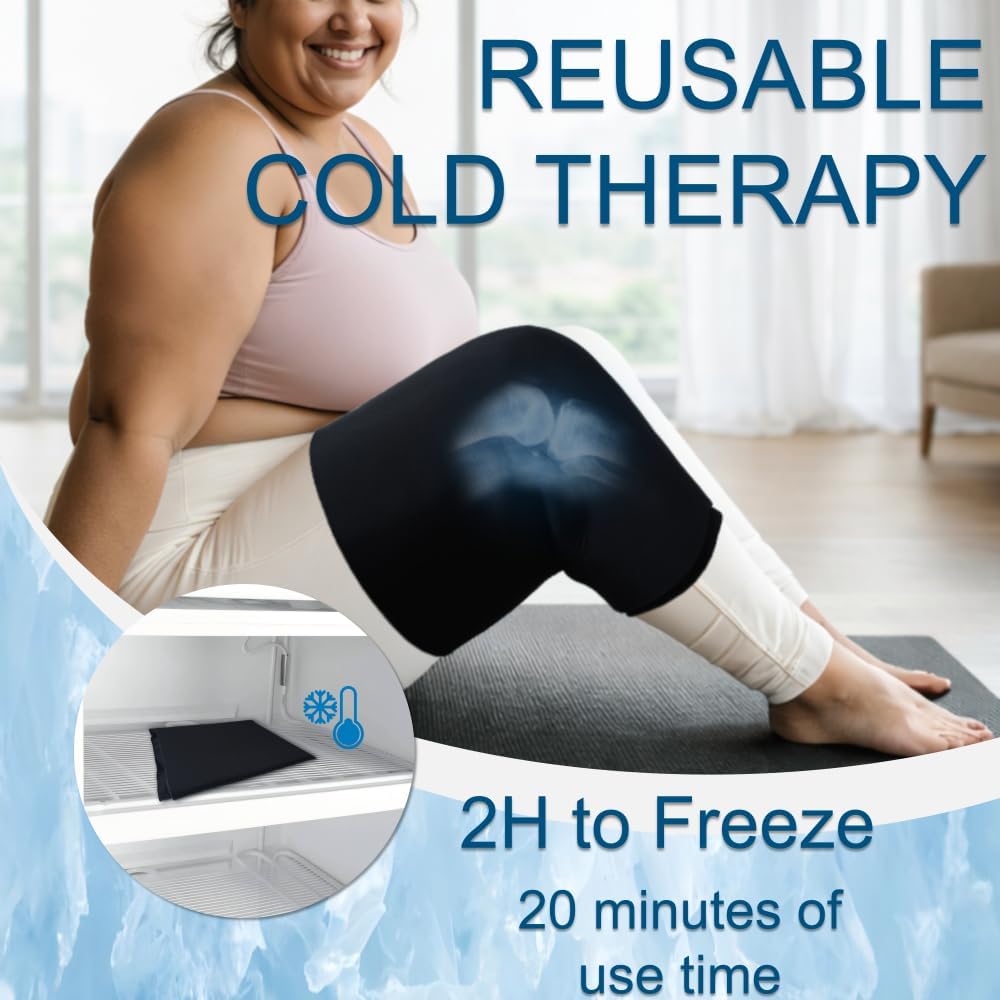 Plus Size Knee Ice Wrap for Women and Men, Extra Large Freeze Sleeve for Knee Replacement Recovery, Bursitis Relief, Arthritis, Acl & Meniscus Tear Relief, 5XL