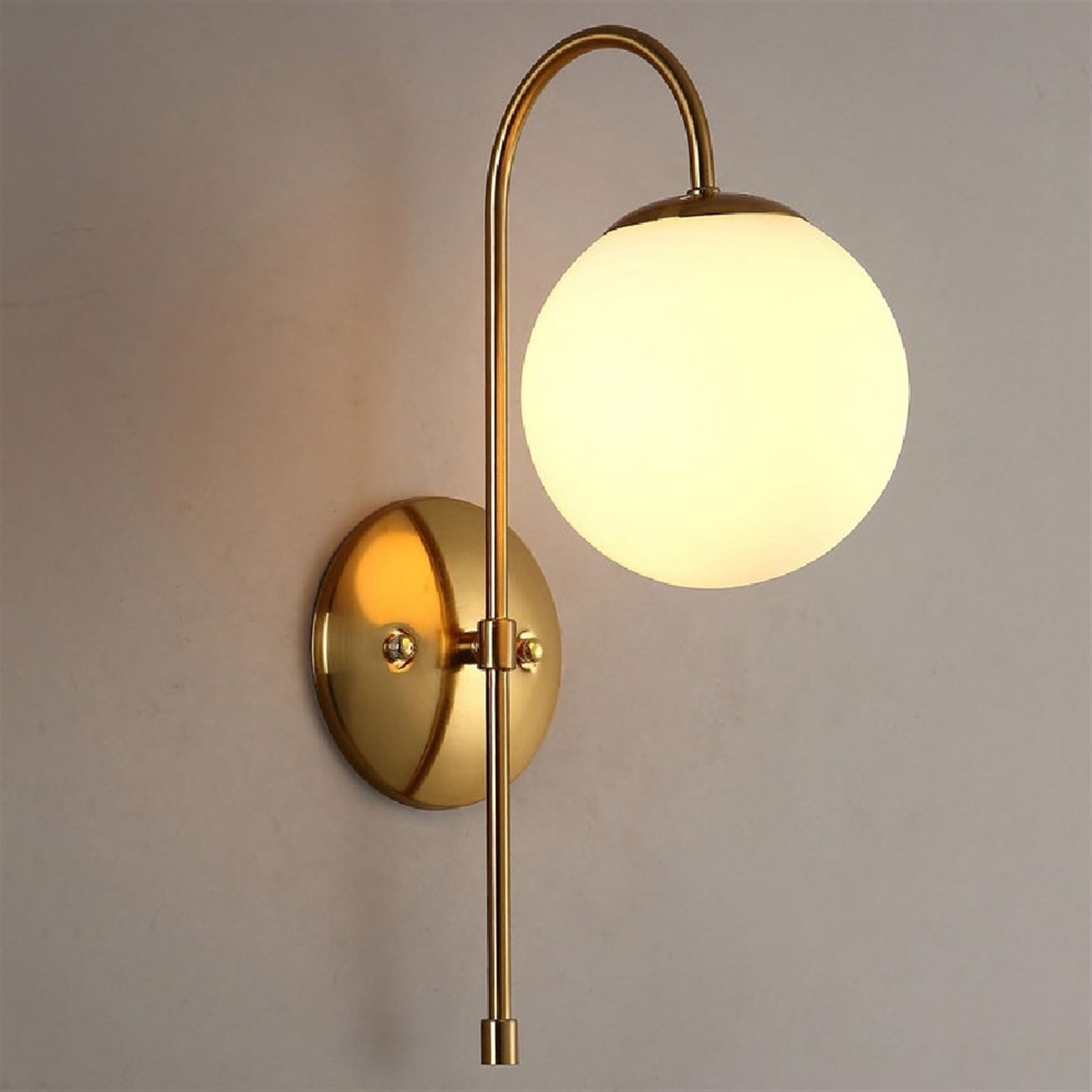 BLOOHK Modern Gold Globe Wall Sconce, Nordic Spherical Wall Lamp with Frosted Glass Shade, Brushed Brass Single Light Fixture for Bedroom Bedside, Living Room & Hallway