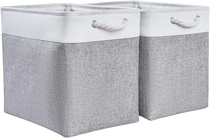 Brikipth Storage Basket Bins - Decorative Baskets Storage Box Cubes Containers with Handles for Clothes Storage Toys, Books, Home, Office (Grey) (Pack Of 2)