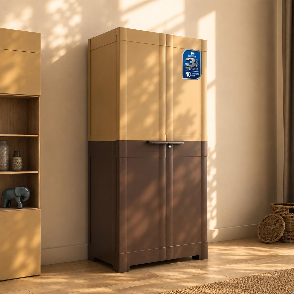 Nilkamal Freedom Big FMM Duet Compact Plastic Cabinet for Storage | 3-Year Warranty |Clothes Organizer|Shelves|Cupboard|Almari|Wardrobe|Living Room|Adult & Kids Kitchen & Office Beige & Weather Brown-image-38
