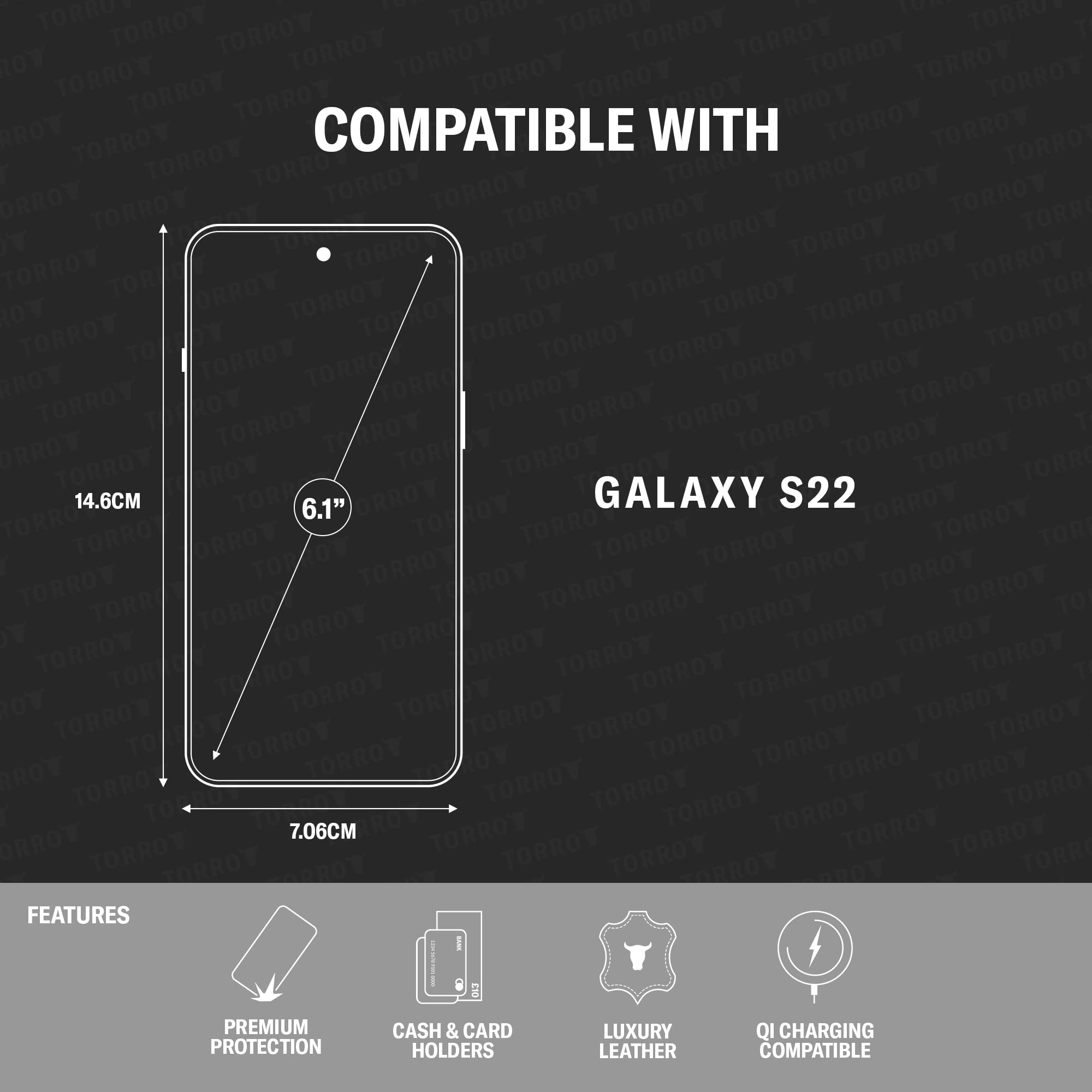 TORRO Phone Case Compatible with Samsung Galaxy S22 5G – Quality, Genuine Leather Cover with Card Slots and Horizontal Viewing Stand (Black)