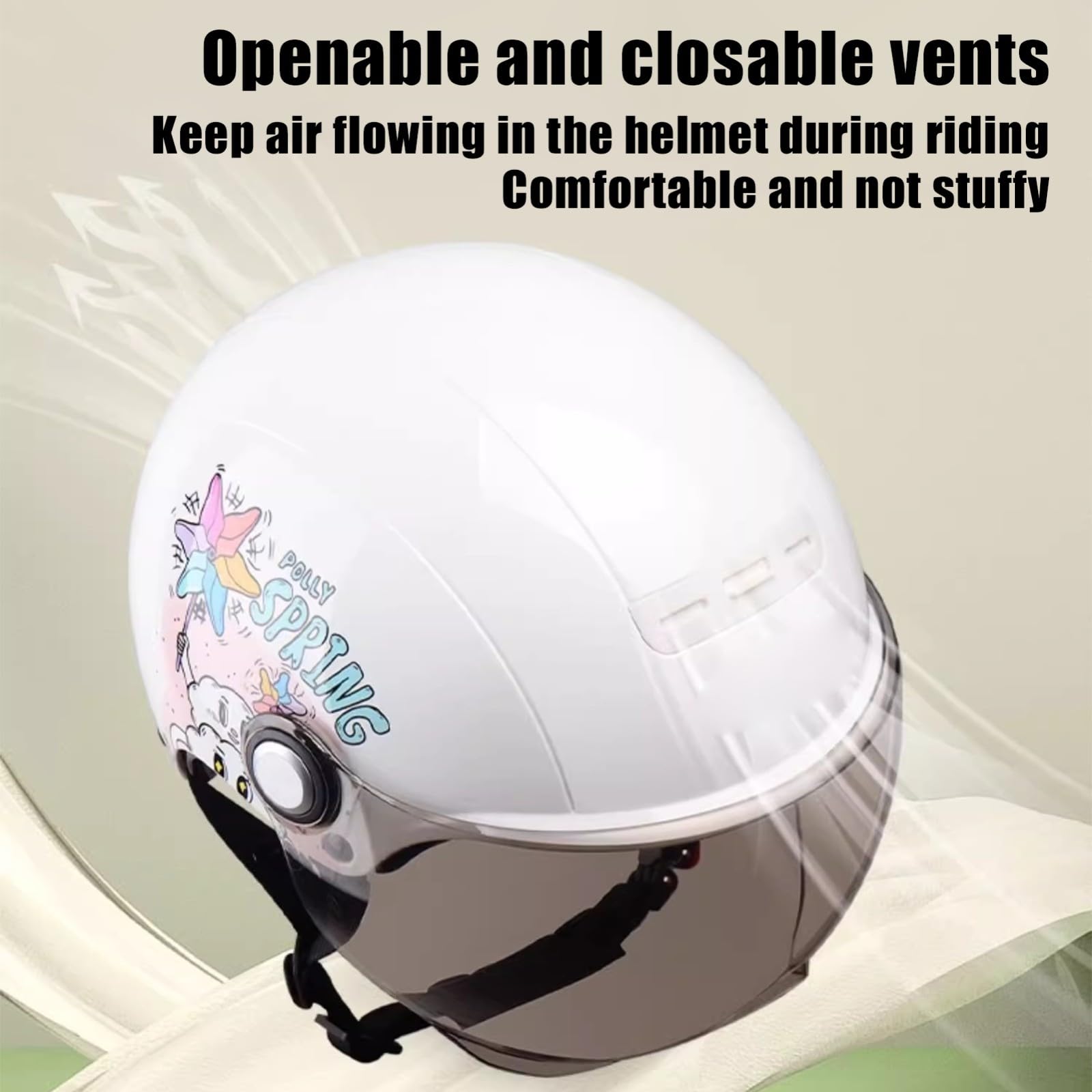 Kask motocyklowy 3/4 ze słodkim wzorem, certyfikat DOT/ECE, lekki kask motocyklowy z wizjerem i zdejmowanymi nausznikami z podszewką, otwarty kask motocyklowy do skutera