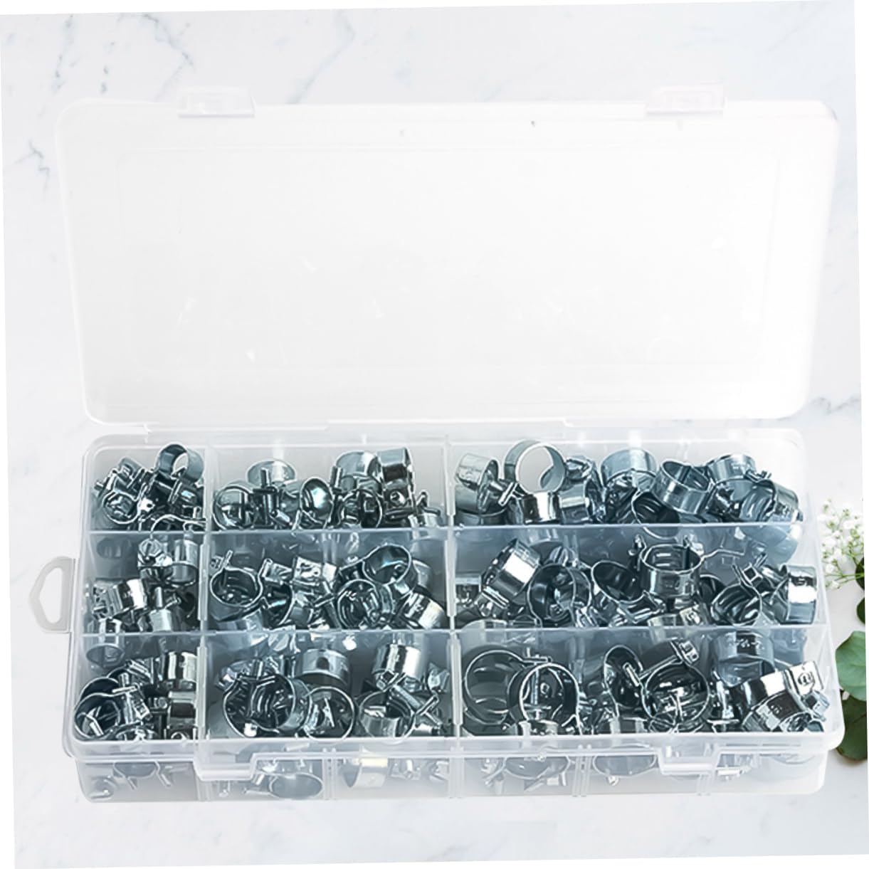 135Pcs Mini Spring Buckle Hose Clamp Durable Zinc Plated Water Fasteners for Air and Hoses Lightweight and Versatile Clamps for Various Applications