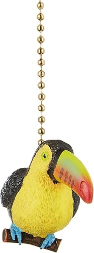 Miniatura 2 de Clementine Designs Tirador decorativo de ventilador de techo con pájaro tucán tropical, adorno colgante caprichoso, dorado, verde, plástico marrón